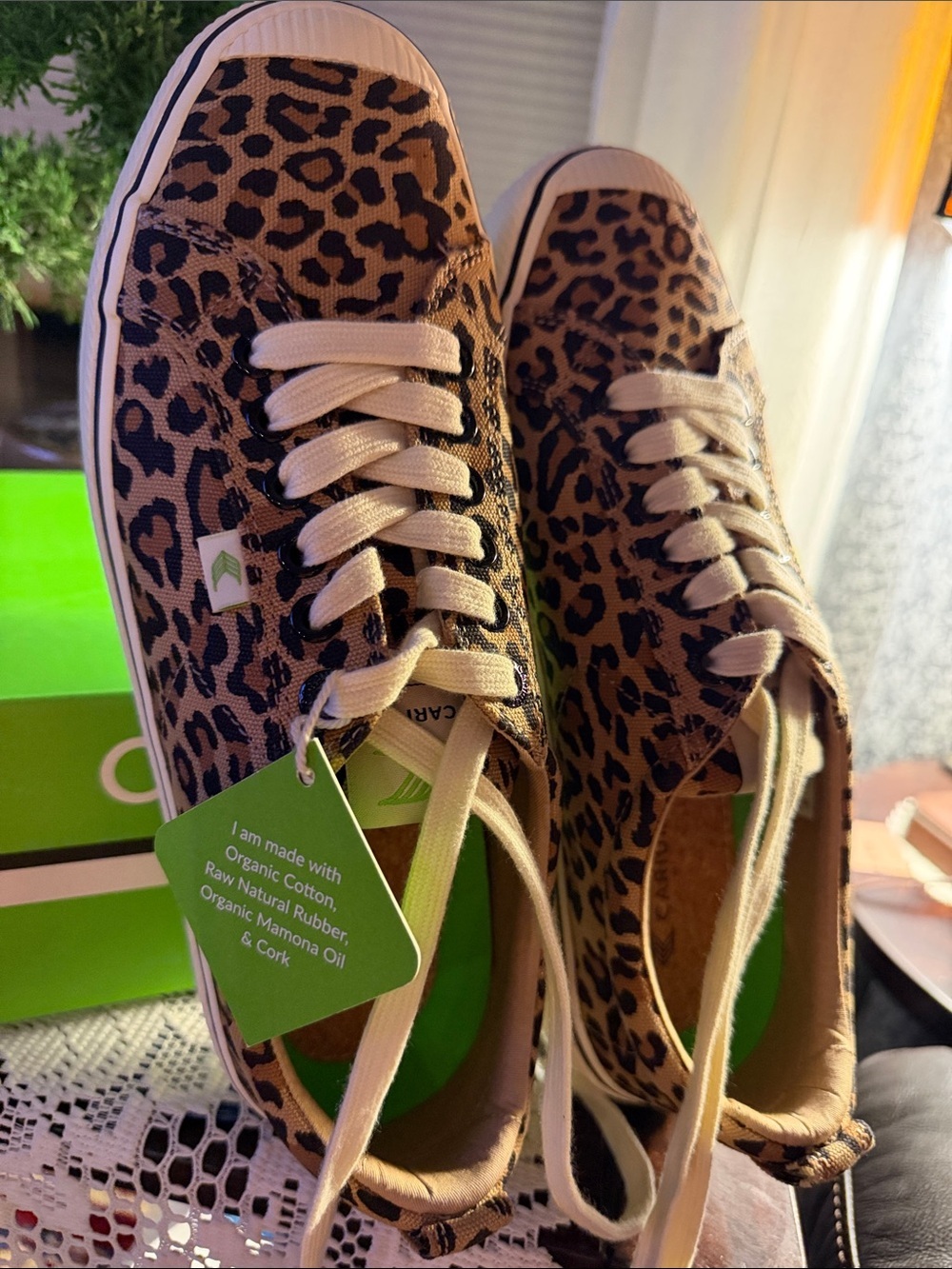 Cariuma Leopard Print Canvas Sneakers in Brown and Cream - Picture 2 of 7